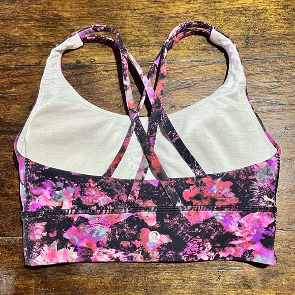 Lululemon Energy Sports Bra Abstract Pink Purple Black Crossback Size 4 - Picture 4 of 6